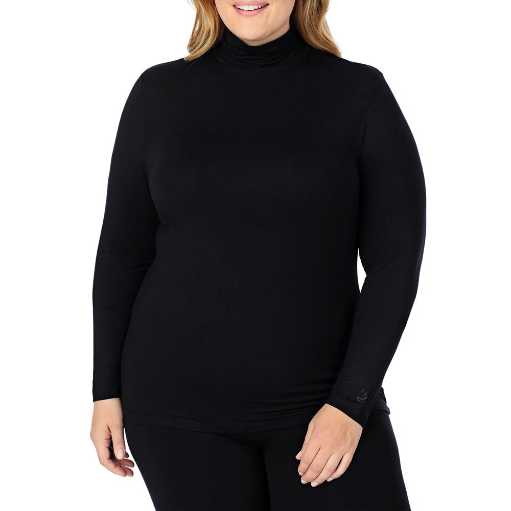 Cuddle Duds Women's Softwear with Stretch Long Sleeve Turtle Neck Top, Black, X-Large