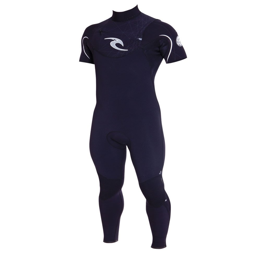 RIP CURL Men's E-Bomb Chest Zip Short Sleeve Full 2/2 Wetsuit (Black/Black/White, Large/Tall)