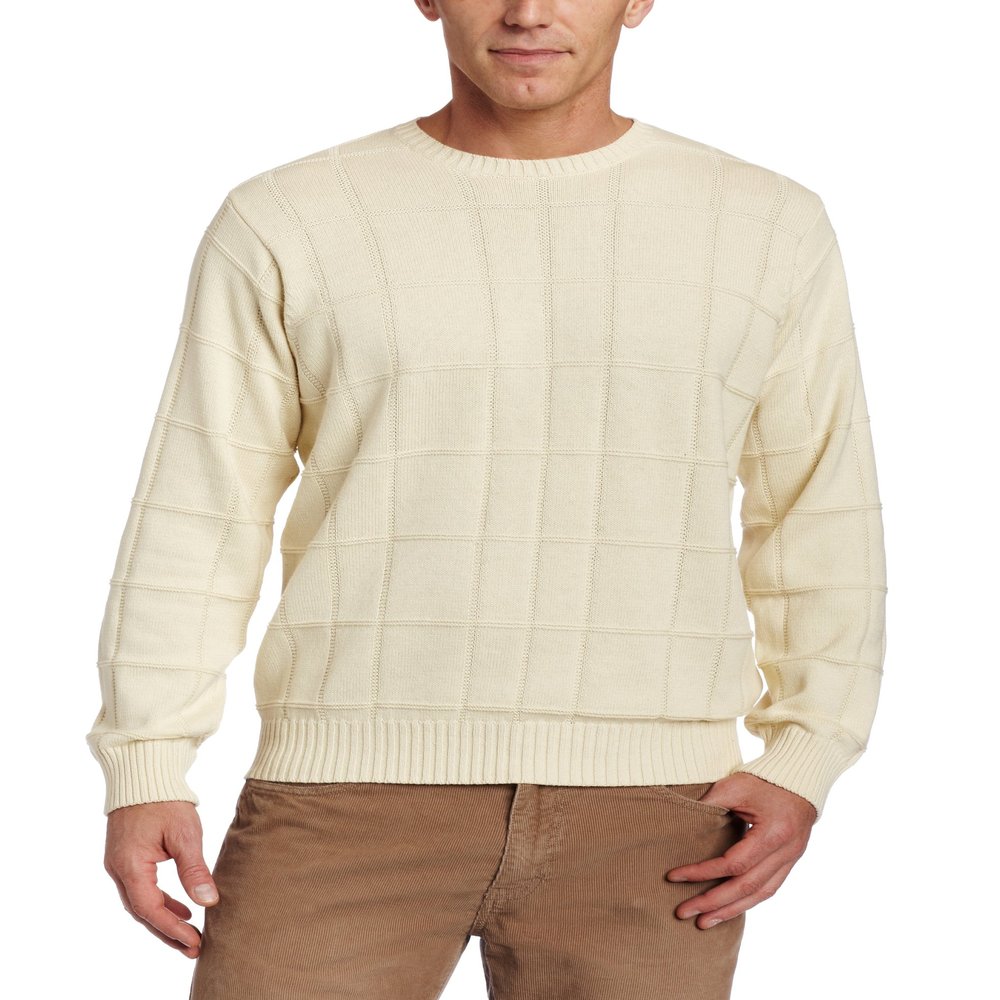 Arrow Men's 7GG Basic Windowpane Sweater, Antique White, Small