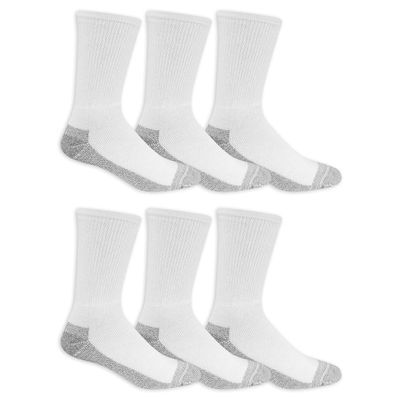 Fruit Of The Loom Heavy Duty Reinforced Men's Crew Socks, White, Pack of 6