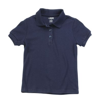 French Toast - Little Girls' Short Sleeve Interlock Fitted Knit Polo Picot Collar, Navy 35065-4