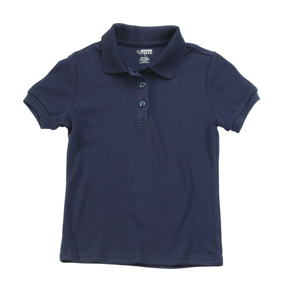French Toast - Little Girls' Short Sleeve Interlock Fitted Knit Polo Picot Collar, Navy 35065-4