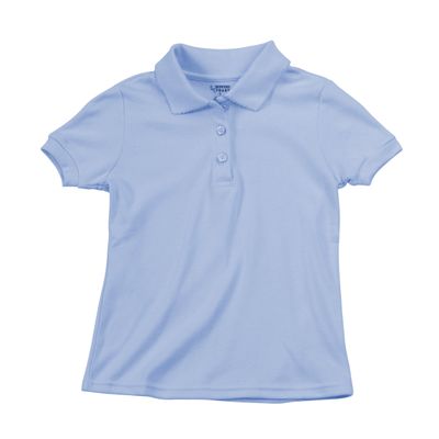 French Toast - Little Girls' Short Sleeve Interlock Fitted Knit Polo Picot Collar, Light Blue 35063-4