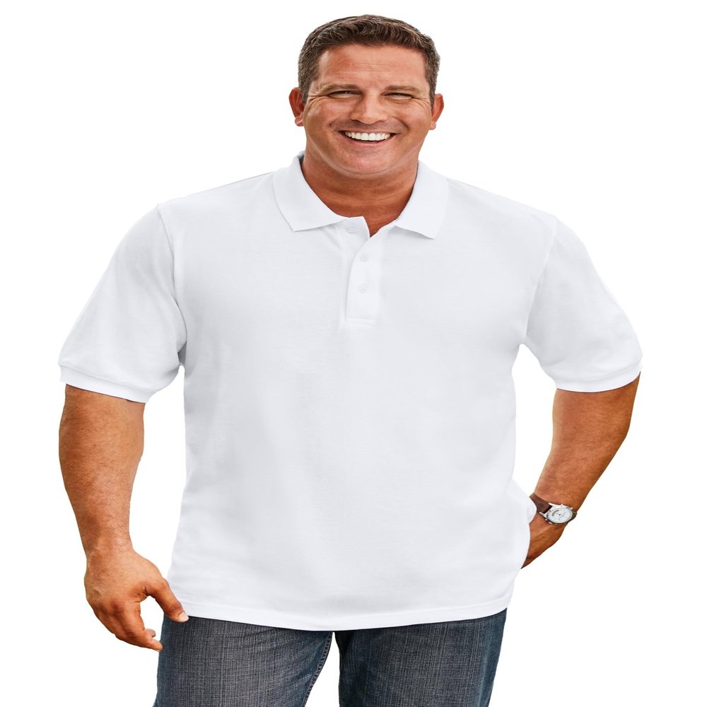 KingSize Men's Big & Tall Shrink-Less Classic Cotton Polo Shirt - 4XL, White