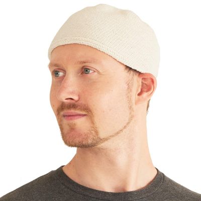 CHARM Kufi Hat Mens Beanie - Men Cotton Skull Cap Hand Made 2 Sizes Islam White M