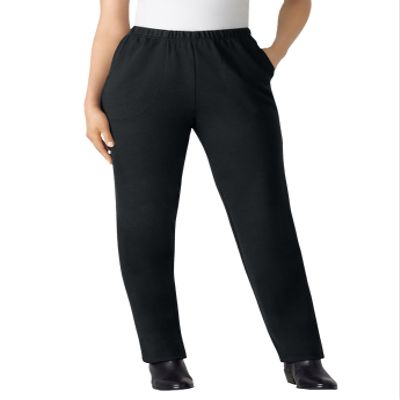 Woman Within Plus Size Petite Straight-Leg Stretch Ponte-Knit Pull-On Pants - 30 WP, Black
