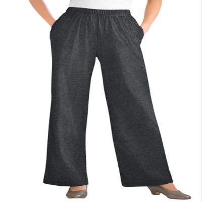 Woman Within Plus Size 7-Day Knit Wide-Leg Pull-On Pants - 3X, Heather Charcoal