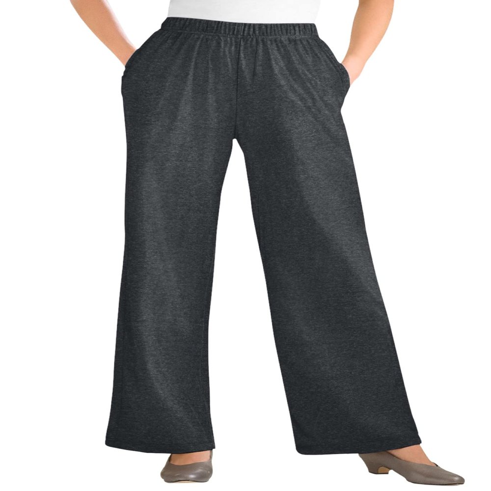Woman Within Plus Size 7-Day Knit Wide-Leg Pull-On Pants - 5X, Heather Charcoal
