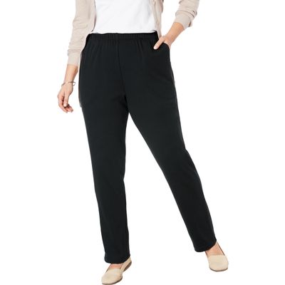 Woman Within Plus Size Petite 7-Day Knit Straight-Leg Pull-On Pants - S, Black