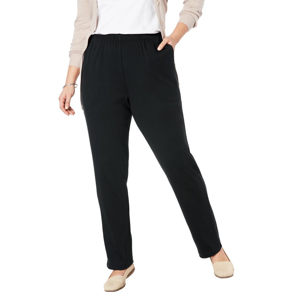 Woman Within Plus Size Petite 7-Day Knit Straight-Leg Pull-On Pants - S, Black