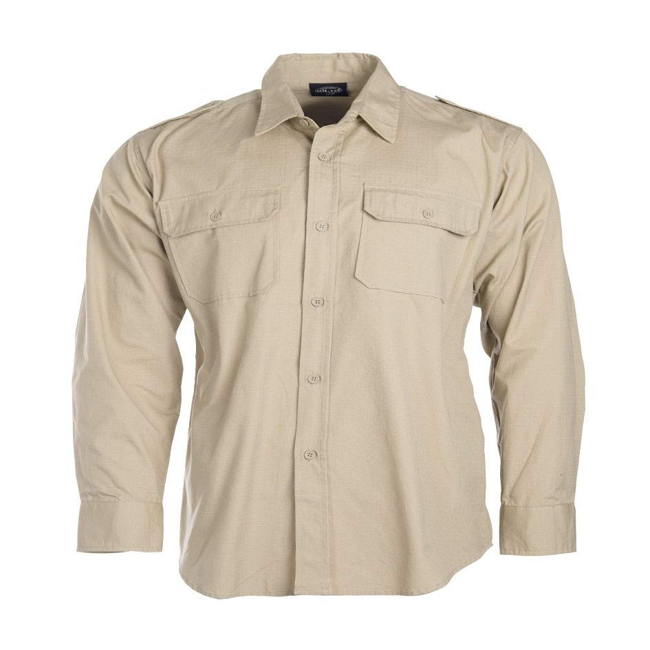 Mil-Tec Long Sleeve Tropical Shirt (Khaki, S)