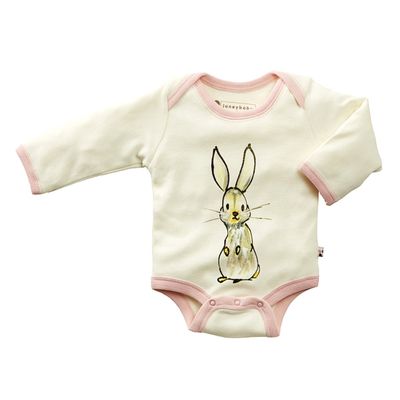 Babysoy Baby Jane Goodall Long Sleeve Animal Bodysuit/Onesie (Rabbit, 12-18 Months)