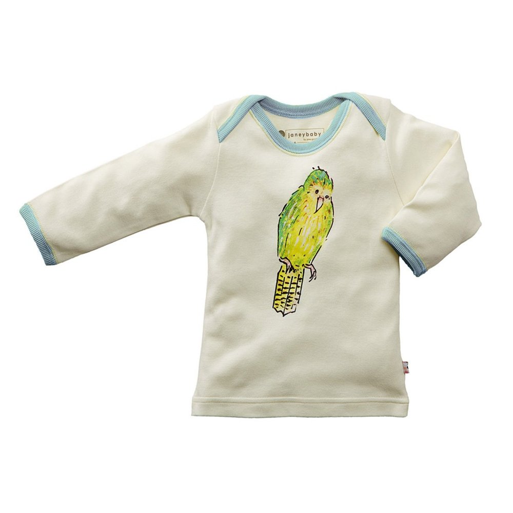 Babysoy Dr. Goodall Unisex Baby Animal Print Long Sleeve Lounge Tee, Kakapo, 6-12 Months