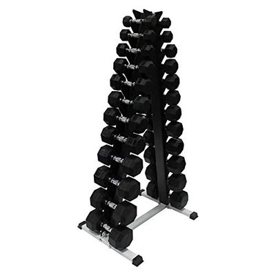 Ader Dumbbell Rack w/ 12 Pairs(2, 3, 5, 8, 10, 12, 15, 18, 20, 25, 30, 35) Black Rubber Dumbbells and Rubber Mat