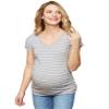 Motherhood Maternity Women's Maternity Short Sleeve V-Neck Side Ruched Tee Shirt Shirt, Heather Grey/White Stripe, Extra Small view 1