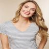 Motherhood Maternity Women's Maternity Short Sleeve V-Neck Side Ruched Tee Shirt Shirt, Heather Grey/White Stripe, Extra Small view 3