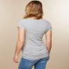 Motherhood Maternity Women's Maternity Short Sleeve V-Neck Side Ruched Tee Shirt Shirt, Heather Grey/White Stripe, Extra Small view 4