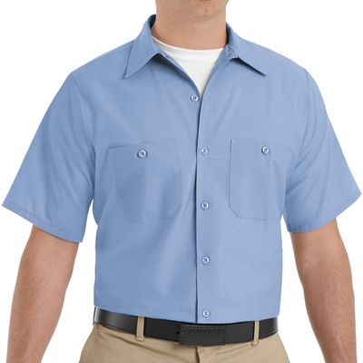 Red Kap Mens Industrial Shirt, Regular Fit, Short Sleeve, Light Blue, 3X-Large Tall US
