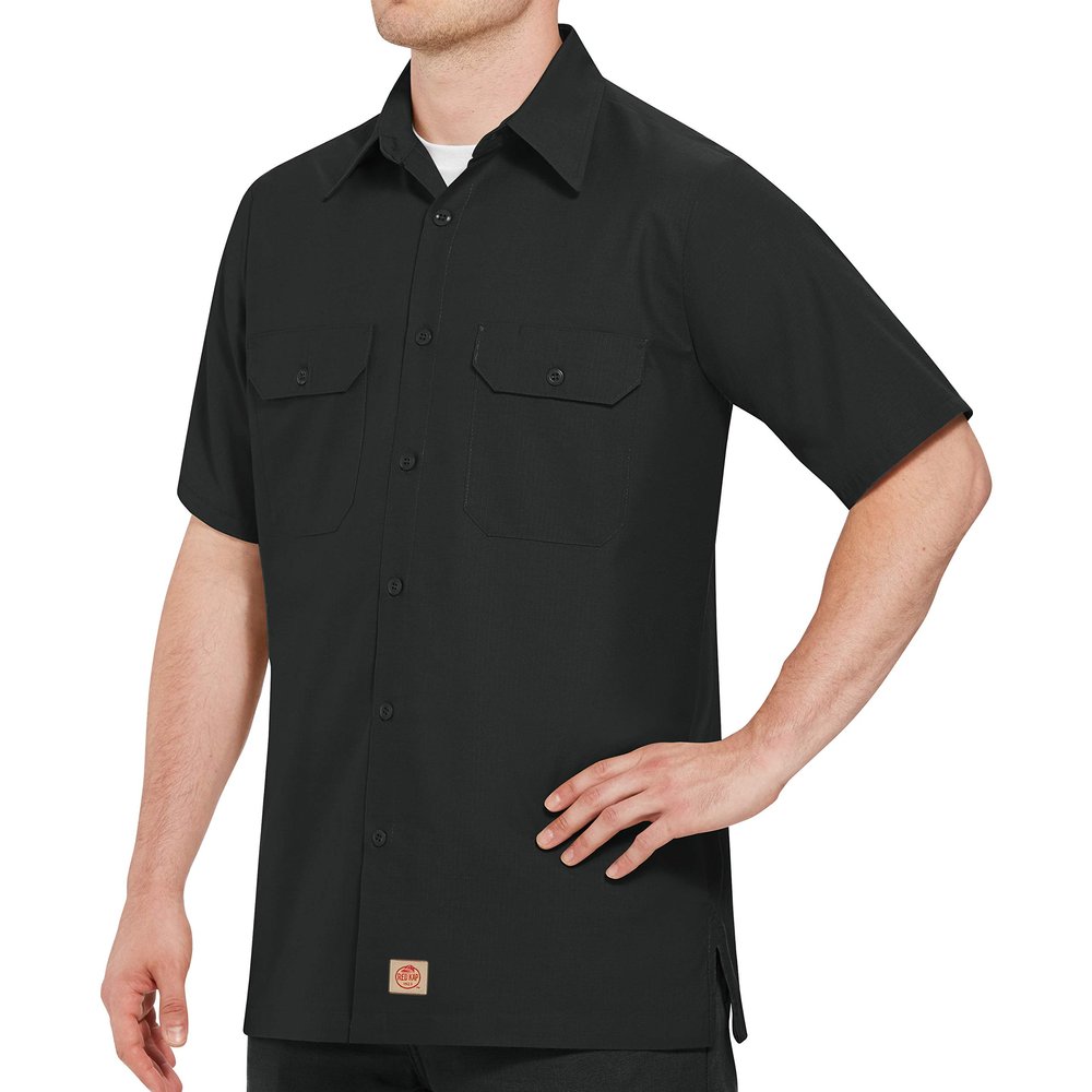 Red Kap Men's Industrial Work Shirt, Regular Fit, Short Sleeve, Black, 4X-Large Tall