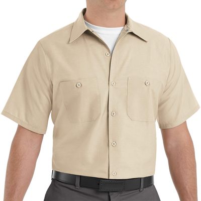 Red Kap Men's Industrial Work Shirt, Regular Fit, Short Sleeve, Light Tan, 4X-Large Tall