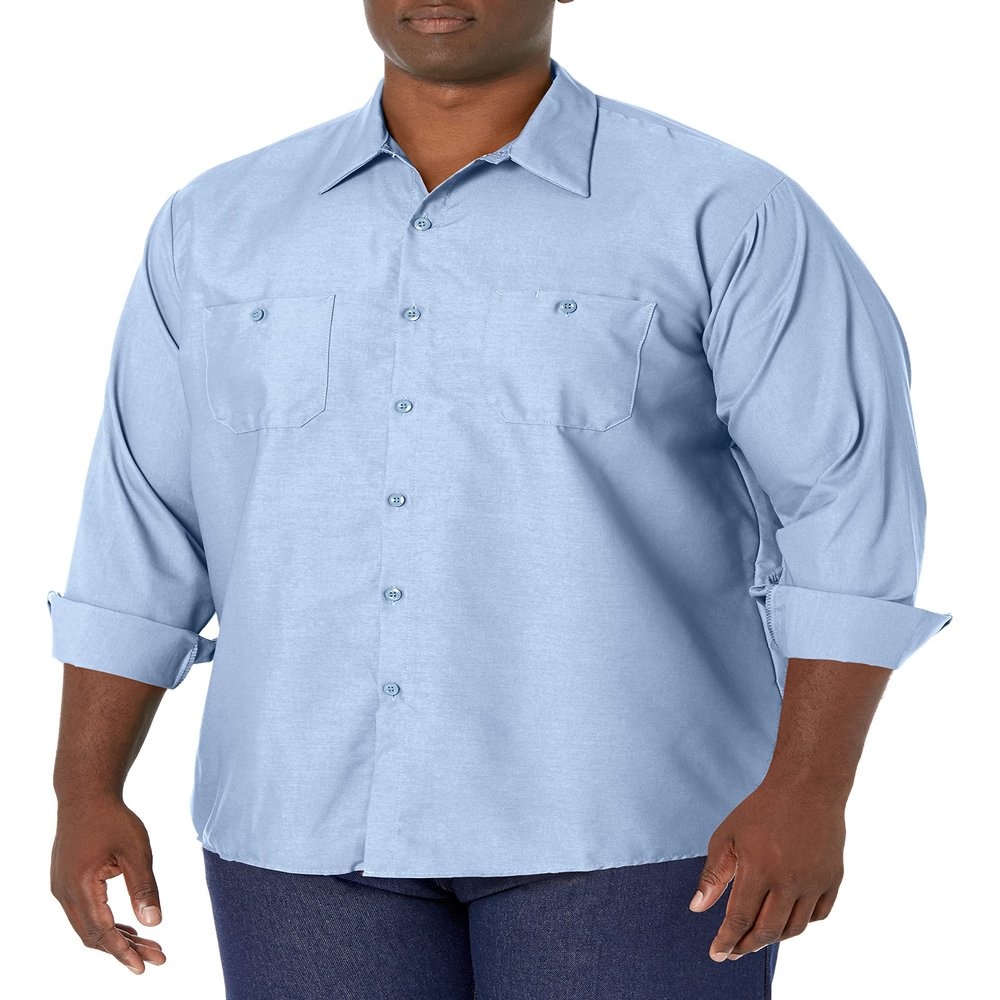 Red Kap Men's Industrial Work Shirt, Regular Fit, Long Sleeve, Light Blue, 4X-Large