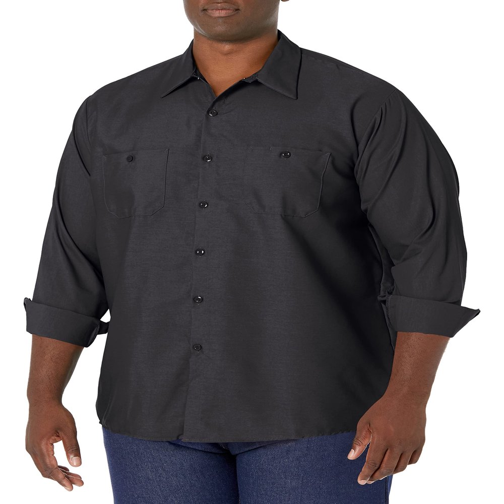 Red Kap Men's Industrial Work Shirt, Regular Fit, Long Sleeve, Black, 3X-Large