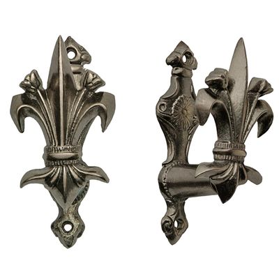 SZCO 3 Fleur de Lis Sword Hanger Wall Mount  Set of 2 Expandable Pewter Finish Hook Set for Swords & Daggers Decorative Wall Stand, Katana Wall Mount, Sword Holder & Gun Rack with Hardware