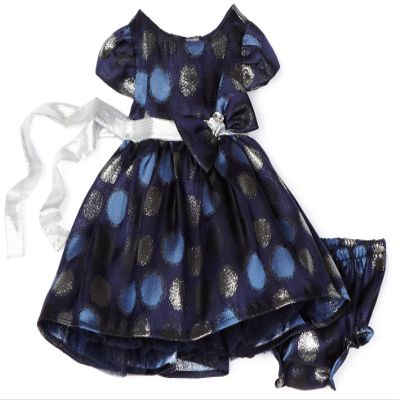 Sweet Heart Rose Baby-Girls Newborn Dot Jaquard Dress, Navy/Silver, 18 Months