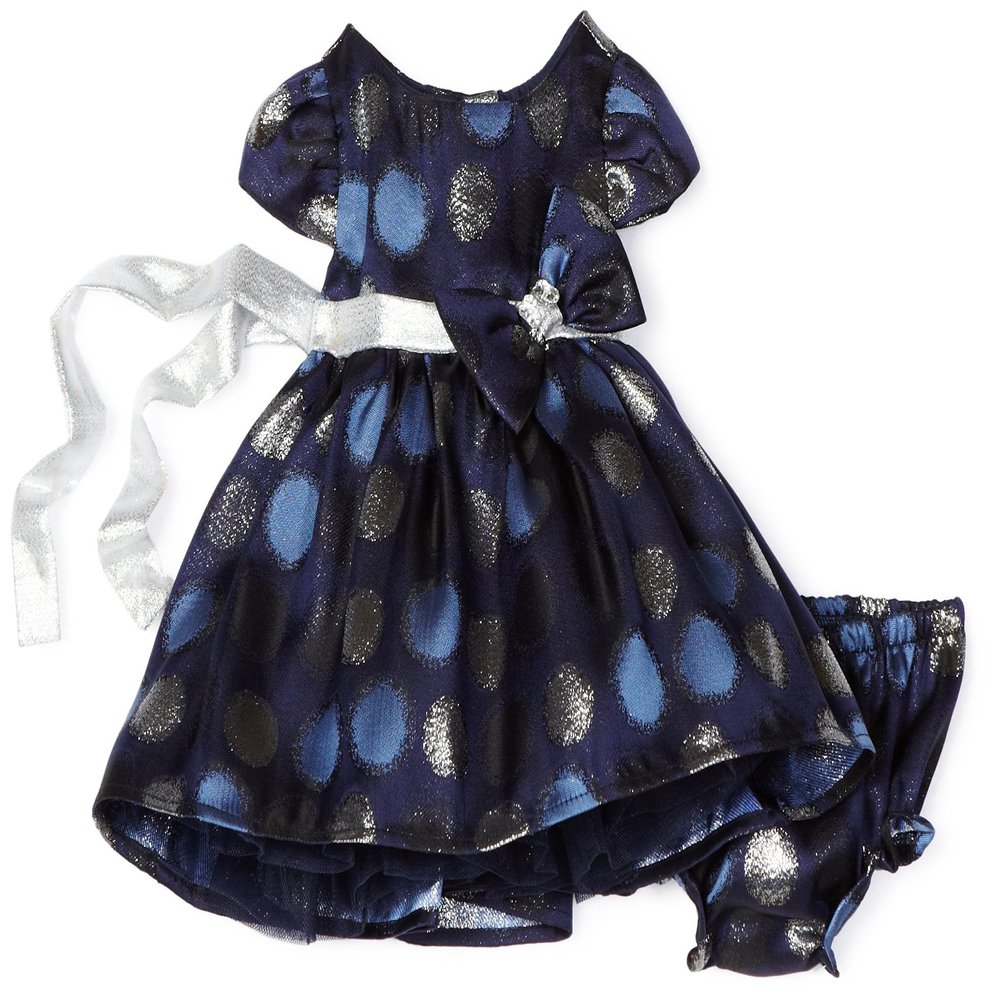 Sweet Heart Rose Baby-Girls Newborn Dot Jaquard Dress, Navy/Silver, 18 Months