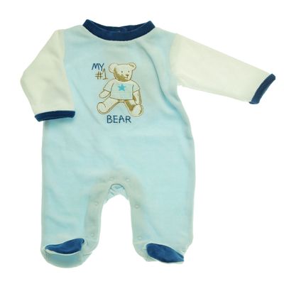 Disney ABSORBA Baby-Boys Newborn My No 1 Bear Velour Footie Socks, Blue/White, 3-6 Months