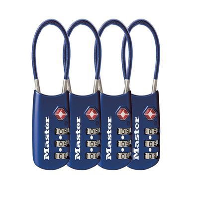 Master Lock 4688DBLU TSA Cable Luggage Accepted Blue, 4-Pack, 4 Piece