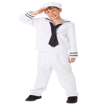 Fun Costumes Kid's Sailor Costume, Halloween Uniform Shirt, Pants, Neck Tie, and Hat, Large, White
