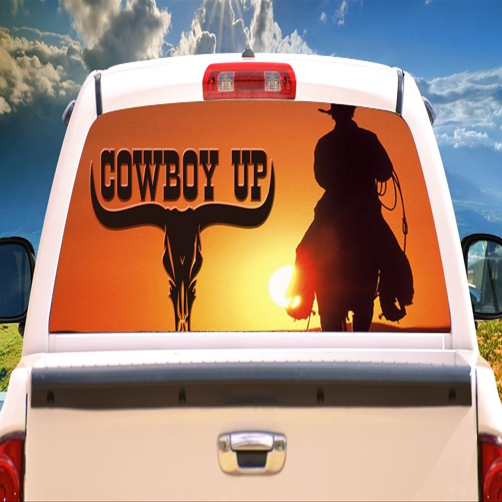 SignMission Cowboy UP Rear Window Graphic Decal Truck Gift View Thru Vinyl Horses