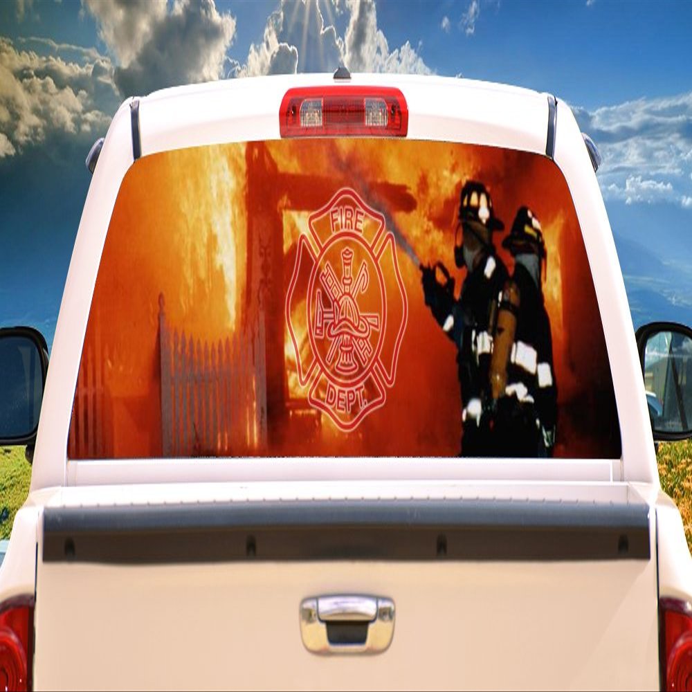SignMission Firefighter 3 Rear Window Graphic fire Man Truck View Thru Vinyl