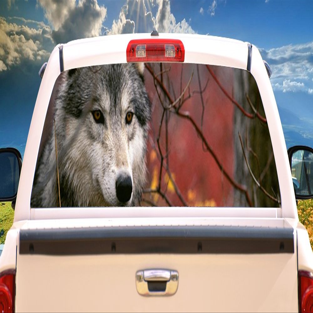 Gray Wolf 16"x54" Rear Window Graphic Compact Pickup Truck Decal Tint Wolves View Thru Vinyl