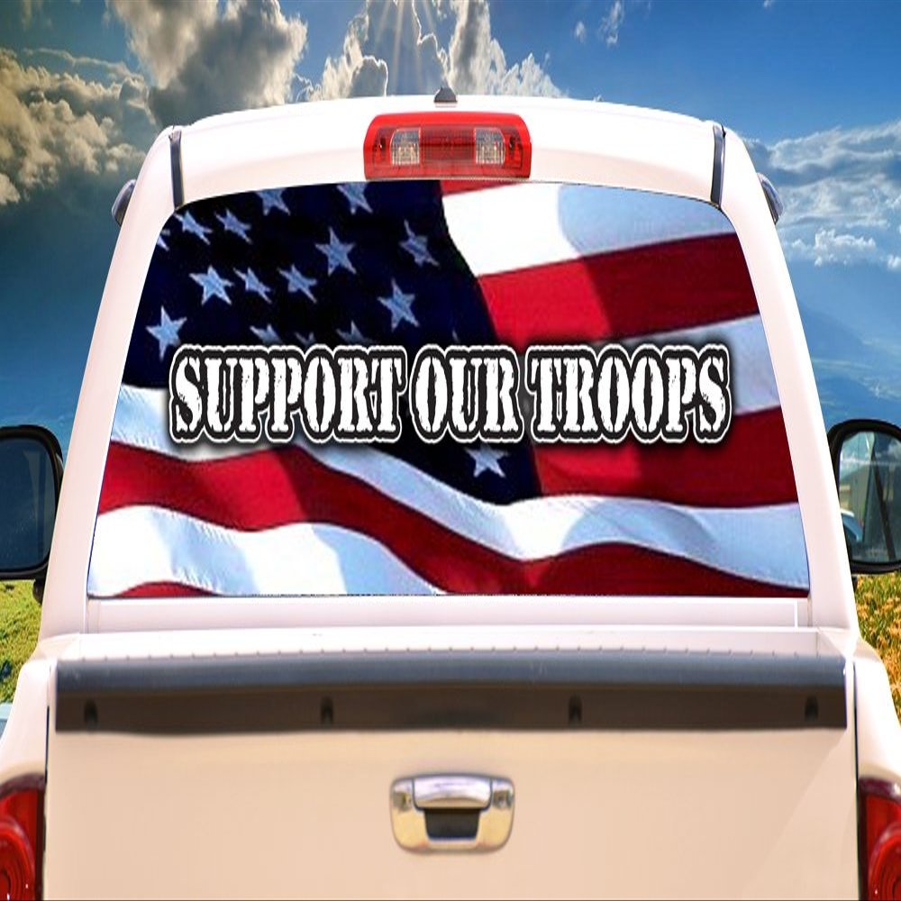 SignMission Support Our Troops Rear Window Graphic Flag Truck SUV View Thru Vinyl