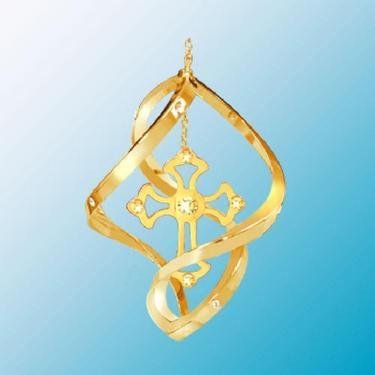 24K Gold Plated Cross Mini Classic Spiral - Swarovski Crystal