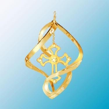 24K Gold Plated Cross Mini Classic Spiral - Swarovski Crystal