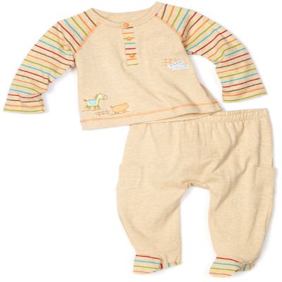 Absorba Baby-Boys Newborn Farm Country Footed Pant Set, Oatmeal Heather, 6-9 Months
