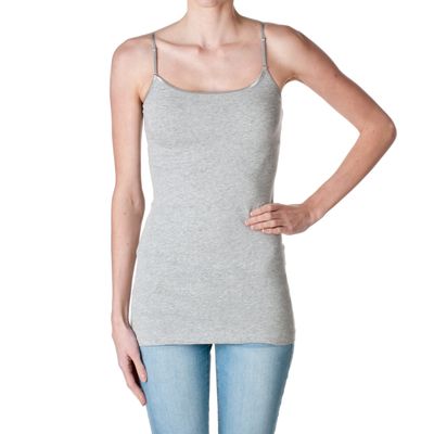 ACTIVE BASIC Plain Long Spaghetti Strap Tank Top Camis Basic Camisole Cotton, Heather Gray/Light Gray, Medium