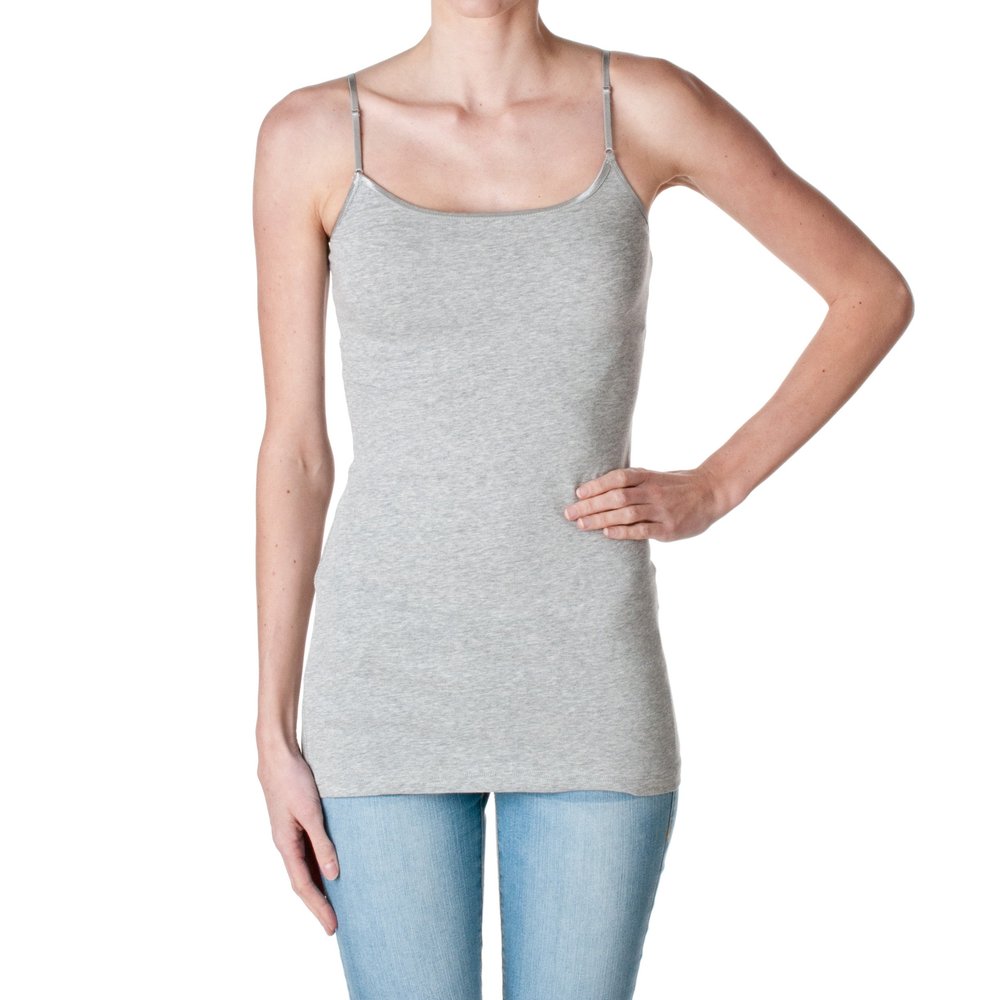 ACTIVE BASIC Plain Long Spaghetti Strap Tank Top Camis Basic Camisole Cotton, Heather Gray/Light Gray, Medium