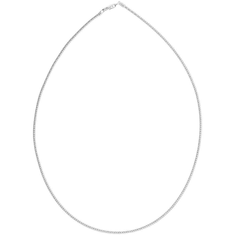 1.6mm Sterling Silver Sparkle Diamond Cut Round Omega Necklace for Women Nickel Free Italy 18 inch