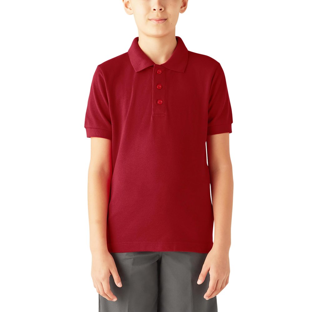 Dickies Boys Short Sleeve Pique Polo, English Red, X-Large 18-20