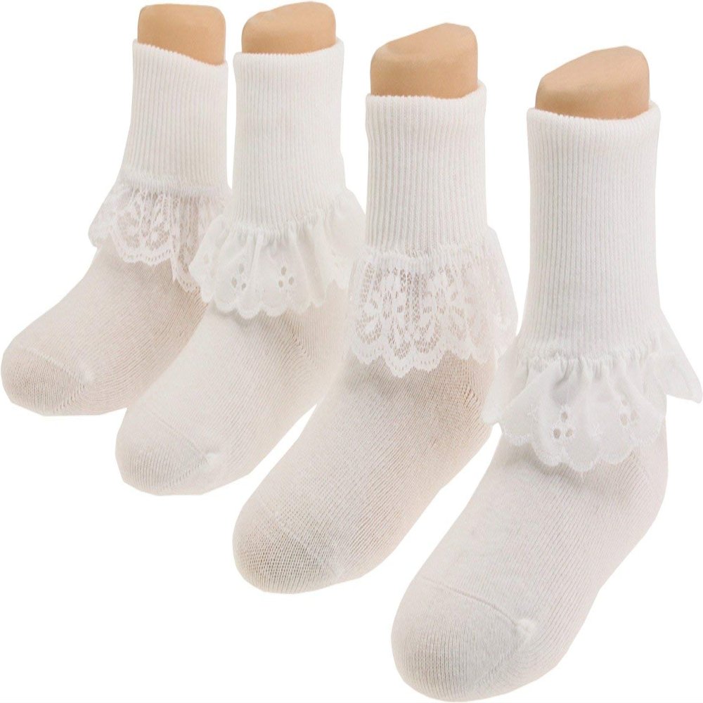 Jefferies Socks Baby Girl's Sisters 4-Pack (Infant/Toddler/Little Kid/Big Kid) White Newborn (0-1 Infant Shoe Size)