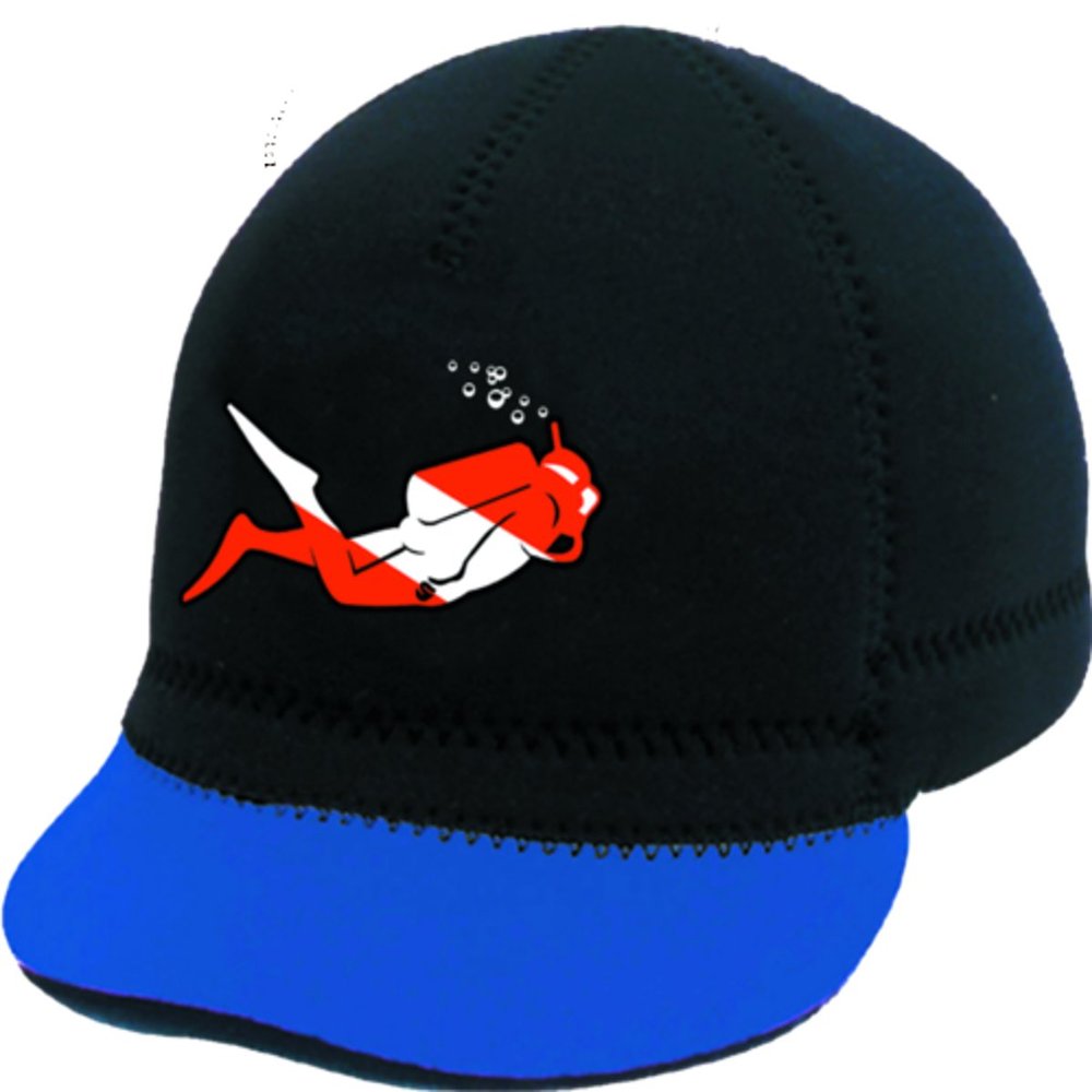 Squidwear 2mm Neoprene Squid Cap with Diver Image (Small, Black/Royal)