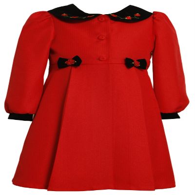Bonnie Jean Little Girls' Coat Set with Embroidered Collar, Red, 2/2T