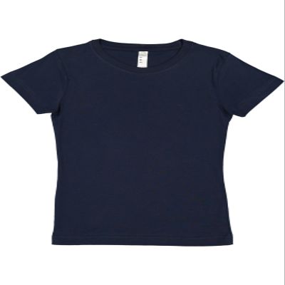 LAT Girls' 100% Cotton Fine Jersey Crew Neck Short Sleeve T-Shirt, Navy, Medium