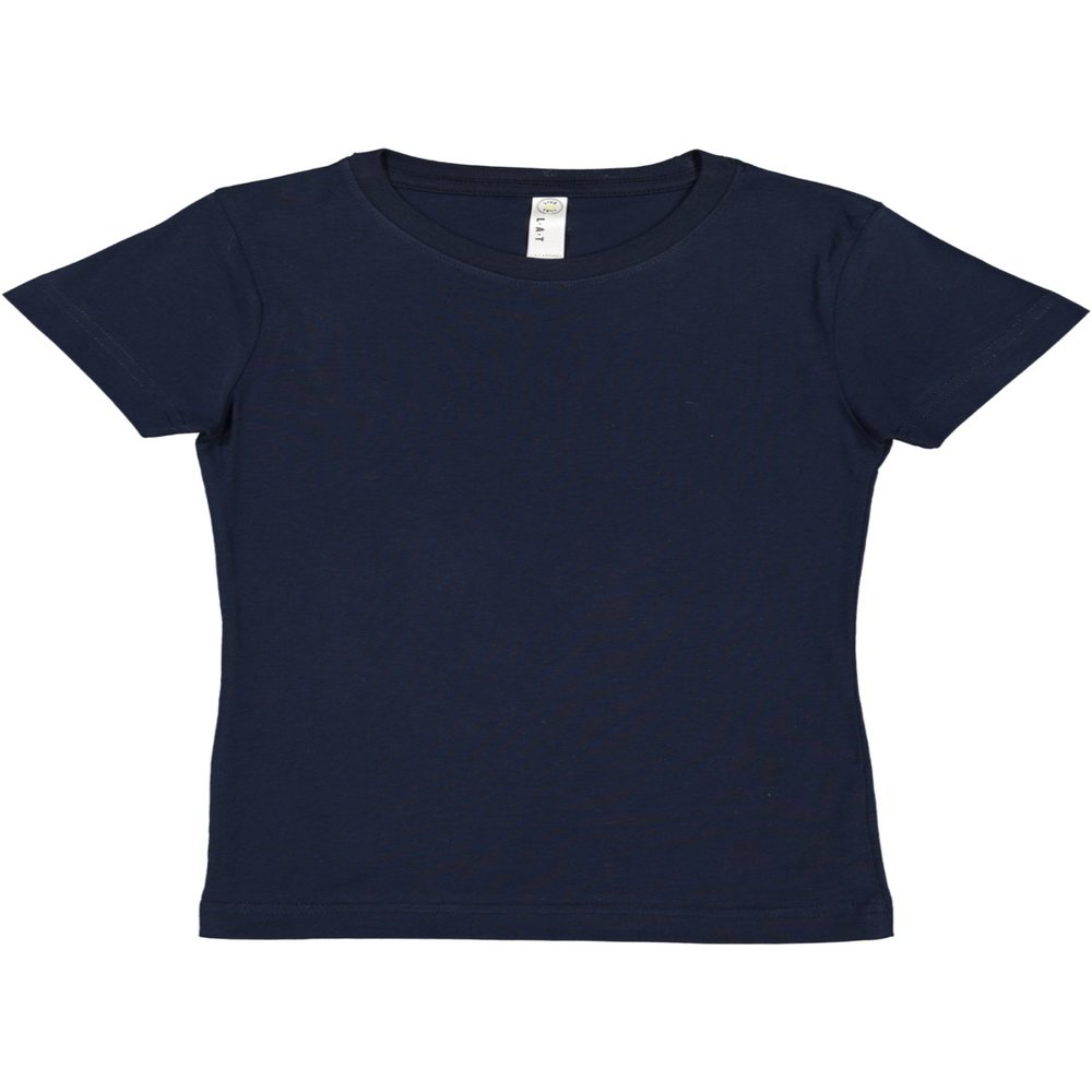 LAT Girls' 100% Cotton Fine Jersey Crew Neck Short Sleeve T-Shirt, Navy, Medium