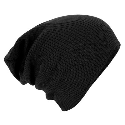 Beechfield Slouch Beanie Hat - Classic Knit Slouchy Winter Cap in One Size Fits Most Black