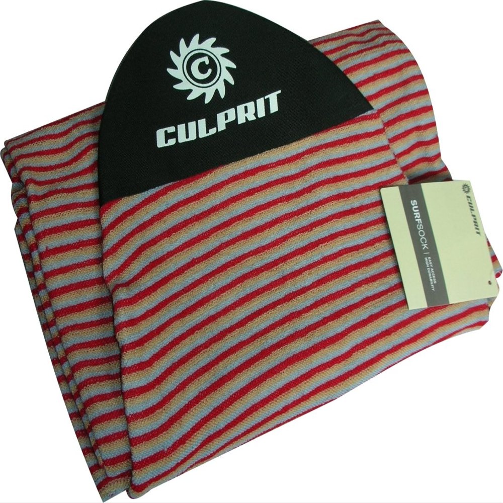 Culprit Surf Protector Pocket 7ft 6in Surfboard Sock- Red Tan White Striped- 7'6" - Round Nose